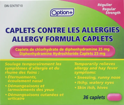 An image of OPTION+ ALLERGY DIPHENHYD HYDROCHLORIDE CPLT25MG36 by  First Care Pharmacy