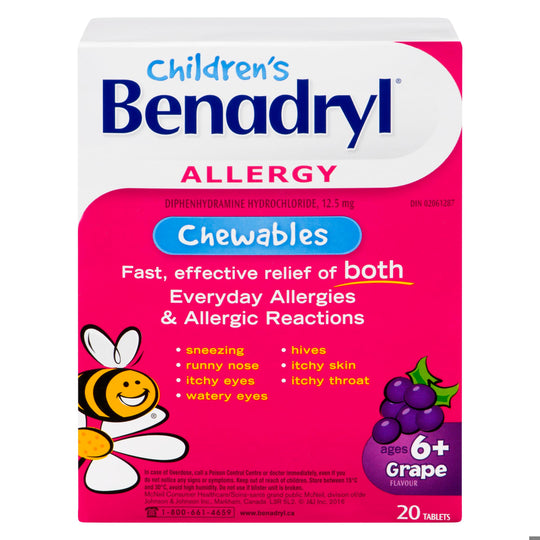 An image of BENADRYL KIDS GRAPE CHEW TB 20 by  First Care Pharmacy