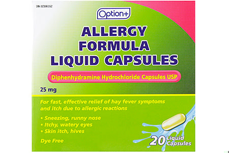 An image of OPTION+ ALLERGY 25MG CP 20 by  First Care Pharmacy